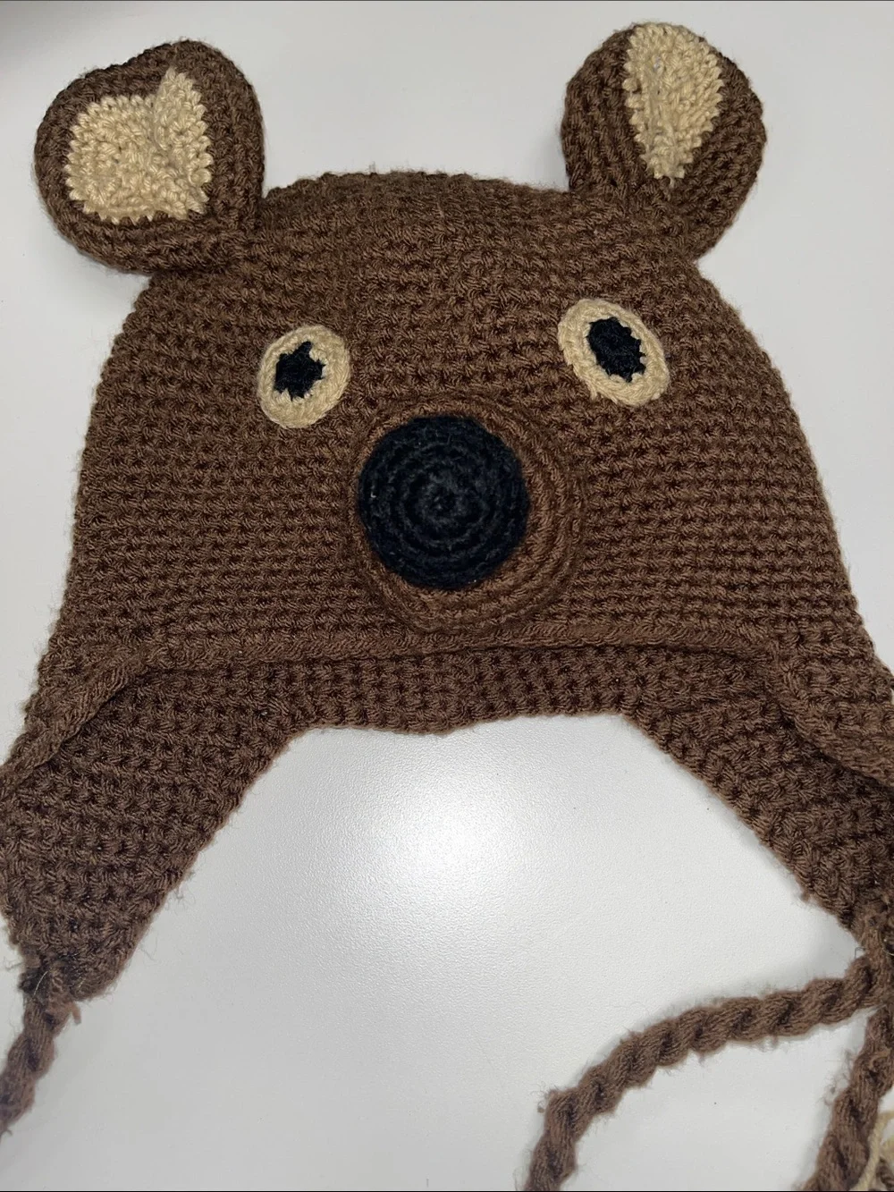 Source Unknown Brown Bear Crochet Earflap Hat with Beige Accents